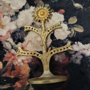 5" VTG Pierced Earring Tree Flower Gold Tone Metal Retro
